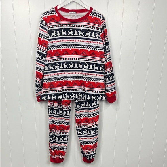 Ekouaer Womens Christmas Pajamas XL Red White Black Reindeer Trees Stripe Soft - Picture 1 of 16